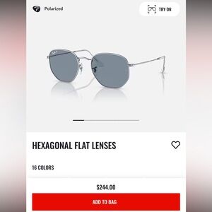 Ray-Ban Women’s Hexagonal Sunglasses - “Polished Silver” Frame, Blue Lenses used